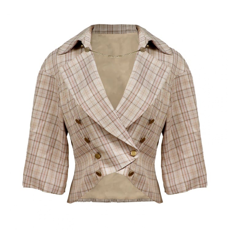 Light Brown Vintage Plaid Blazer