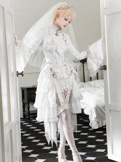Ouji - Top Sleeveless White Lolita Neck Ruffled Outfit All Prince