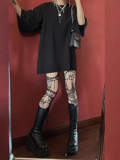 Oversized Dark mit Kleid Black Frenzy Tonal T-Shirt Stickerei