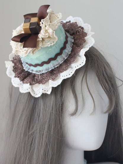Schokoladenhut verzierte Spitze Mini grünbraun Schleife Trim Kuchen
