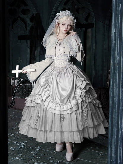 Skirt Silver Necklace Full Top Chain Set Drawstring Lolita - Veil Gothic Corset Head Waist + Boned