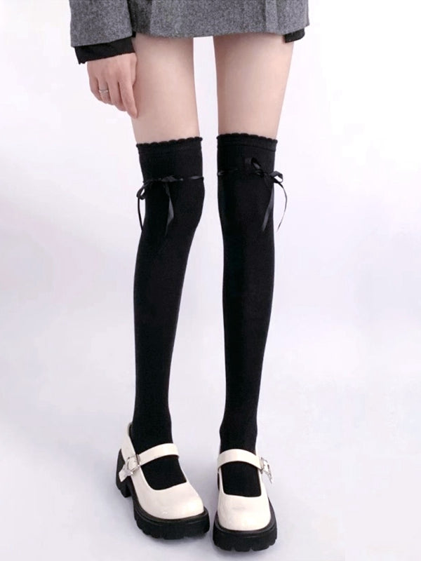 Black / White / Gray / Brown Sweet Self-tie Bowknot JK Stockings