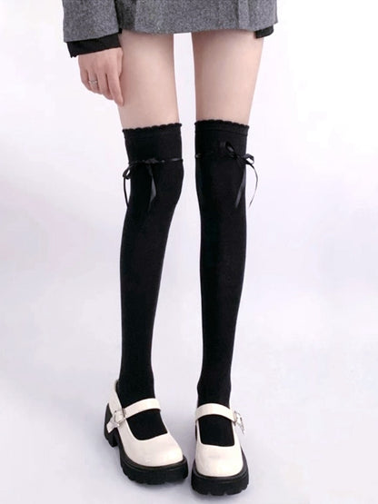 Black / White / Gray / Brown Sweet Self-tie Bowknot JK Stockings