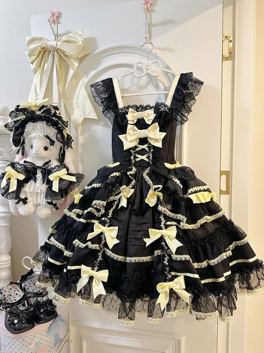 Princess Skirt Yellow Black Jumper Lolita Bow and Sweet Accents