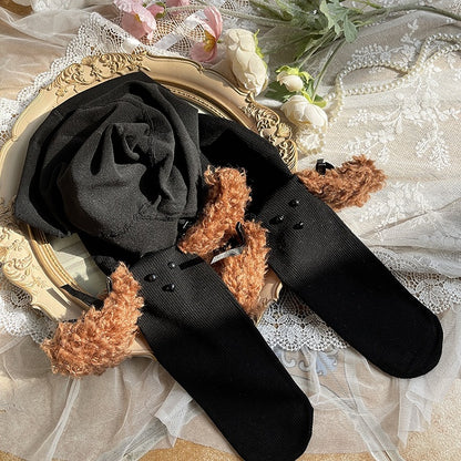 Schwarz/Weiße Strumpfhose mit süßer Schleife und Welpenohren