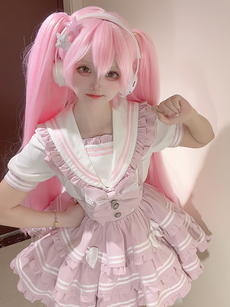 Pink Bow Accent Sailor Collar Light Lolita Blouse Ruffled Sweet