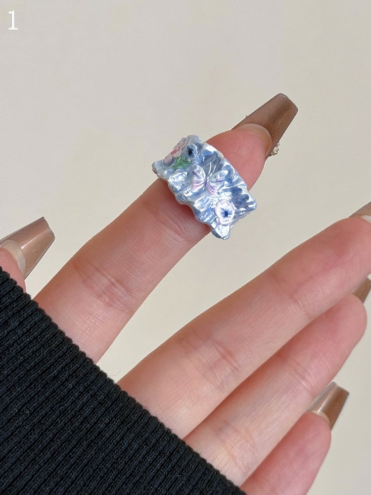 8 Bittersüßer Schmetterling und Ring Blaues Blumendesign Y2K Optionen