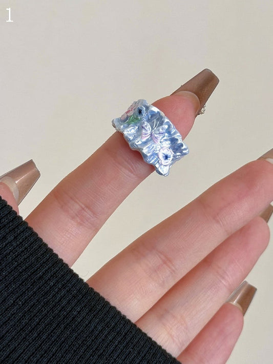 8 Bittersüßer Schmetterling und Ring Blaues Blumendesign Y2K Optionen
