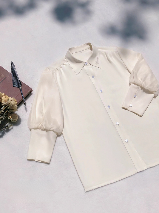 Leg-of-Mutton Gelb Creme Ärmel Chiffon Shirt