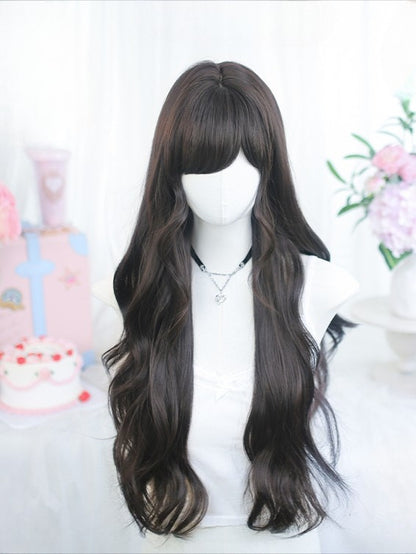 Length Black 65-70CM Bangs With Wavy Wig Tea/Brown Side-swept