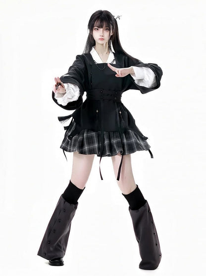 Style Black Tassel Ribbon Corset Belt Cheongsam