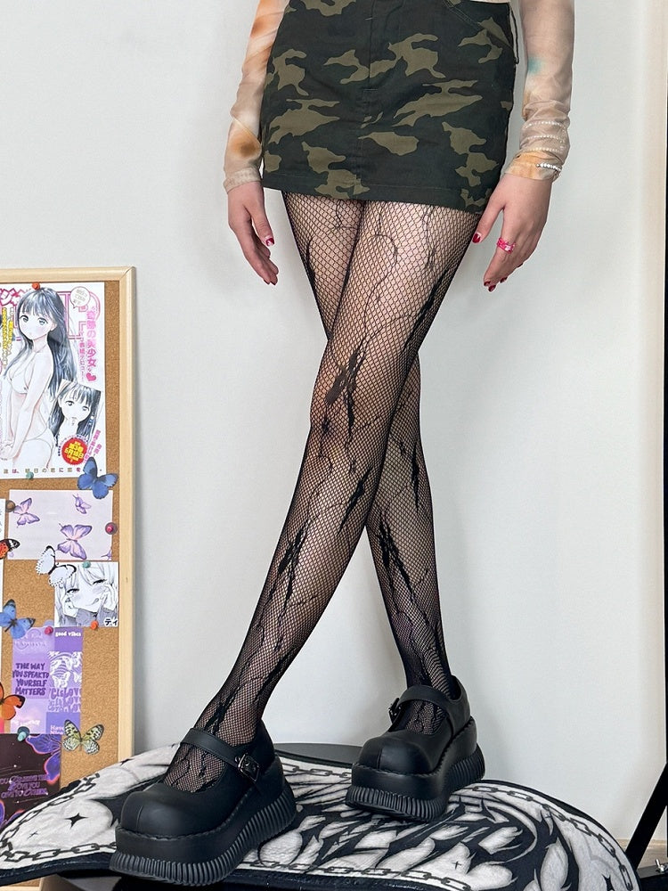 Black Vine Pattern Flower Y2K Tights