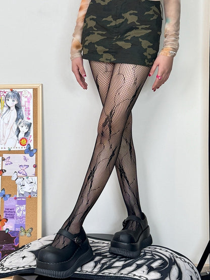 Black Vine Pattern Flower Y2K Tights