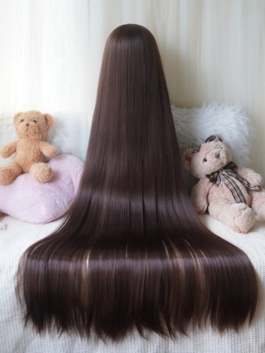 Dark Brown/Blonde/Pink Long Straight Wig With Full Bangs