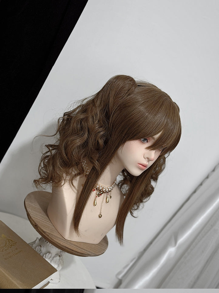 Wavy + Two Clips Medium Ponytails Brown Claw Wigs