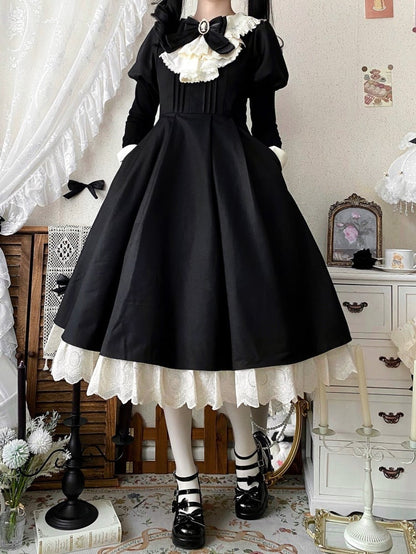 Black and Beige Juliette Sleeves Maid Lolita + Apron Set