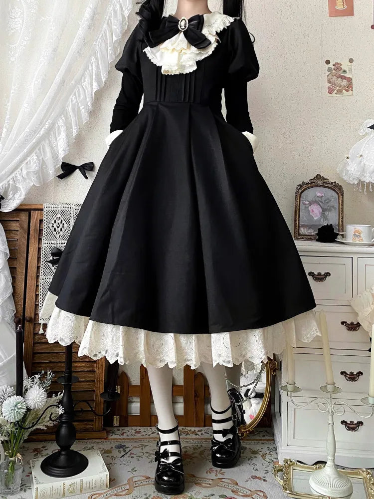 Beige Clearance-Size Piece Black Lolita and Juliette 84CM S Sleeves Maid Bust for One Apron Set +