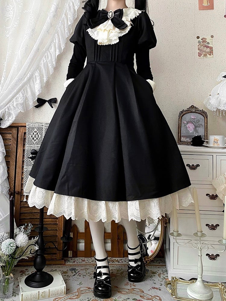 Apron Beige Black Sleeves Dress and Set Maid Juliette + Lolita