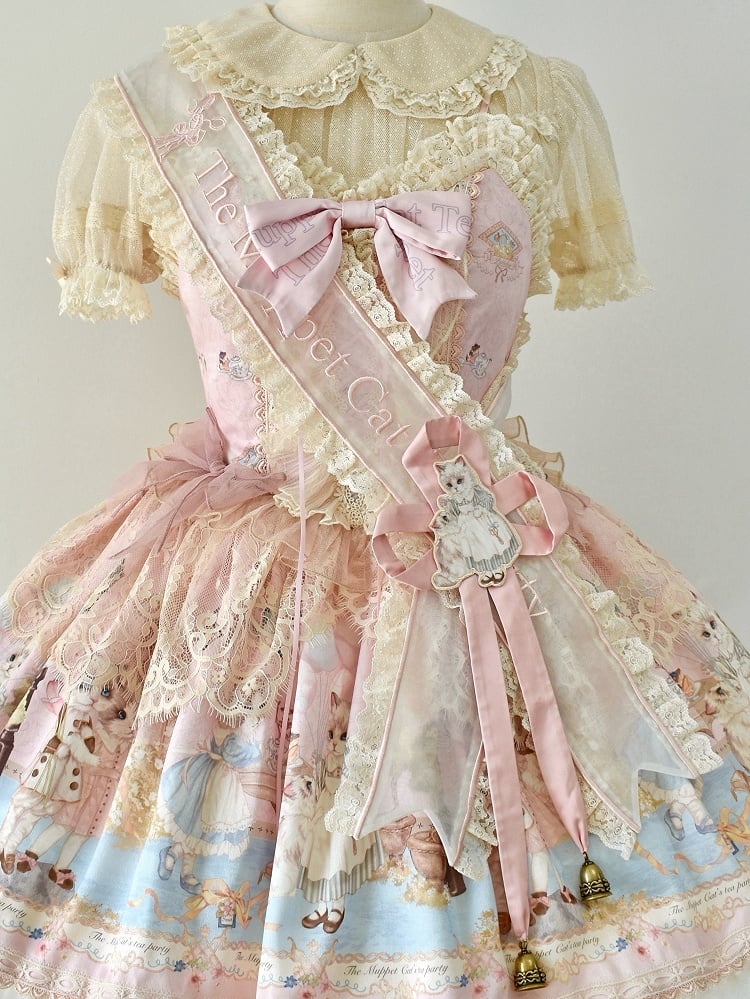 Beige Blue / Pink Mint Ribbon