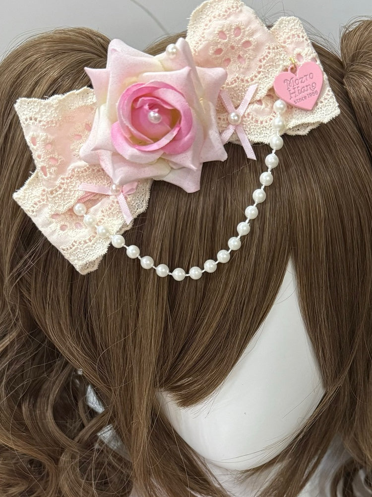 Bowknot Charm Design Hairclip BeigePink Floral Beaded