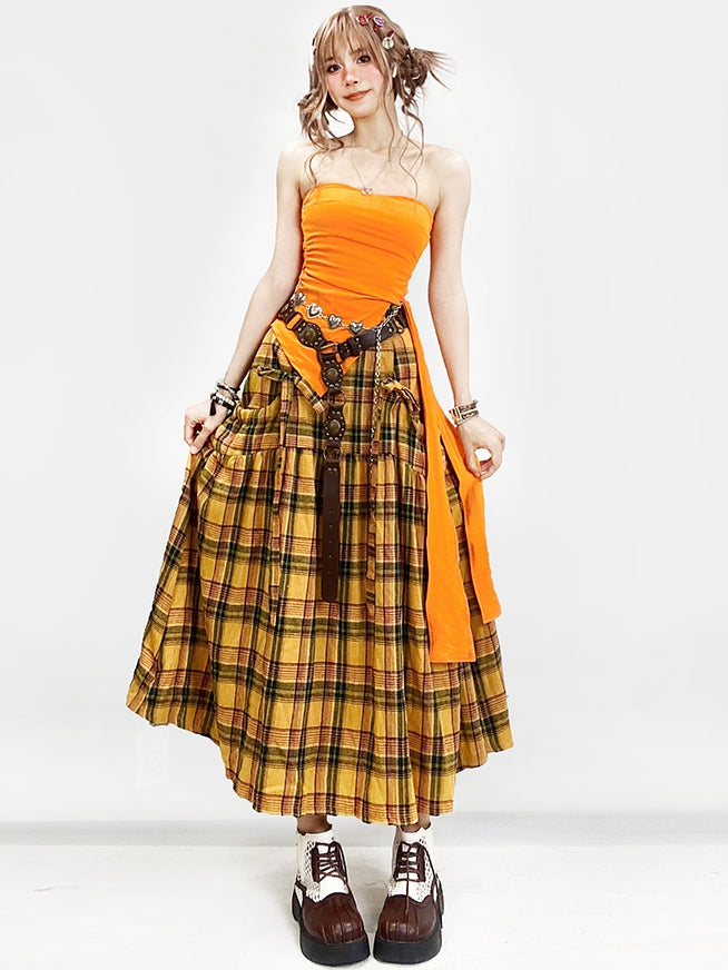 Y2K Details Plaid Bowknot Rock Muster Gelb