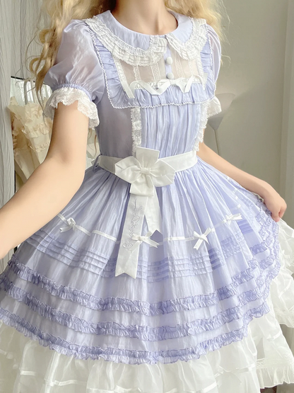 Sleeves Dress Lolita Peter Pan Short White Purple and Collar
