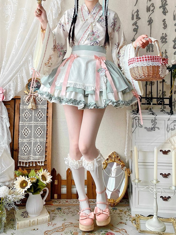 Light Neckline Green Lolita Han Medicine Crossover Herbal + Top Skirt Set