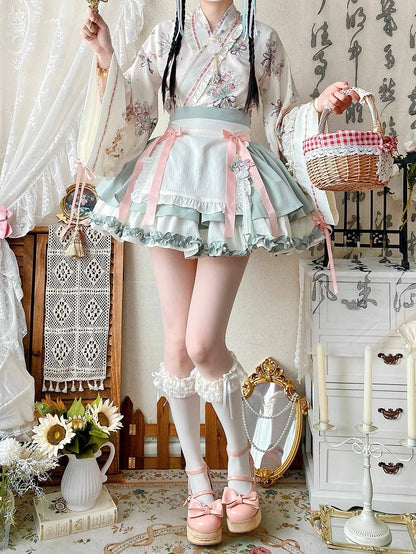 Light Neckline Green Lolita Han Medicine Crossover Herbal + Top Skirt Set