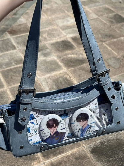 With Charm PU Shoulder Bag Star Blue Ita Y2K
