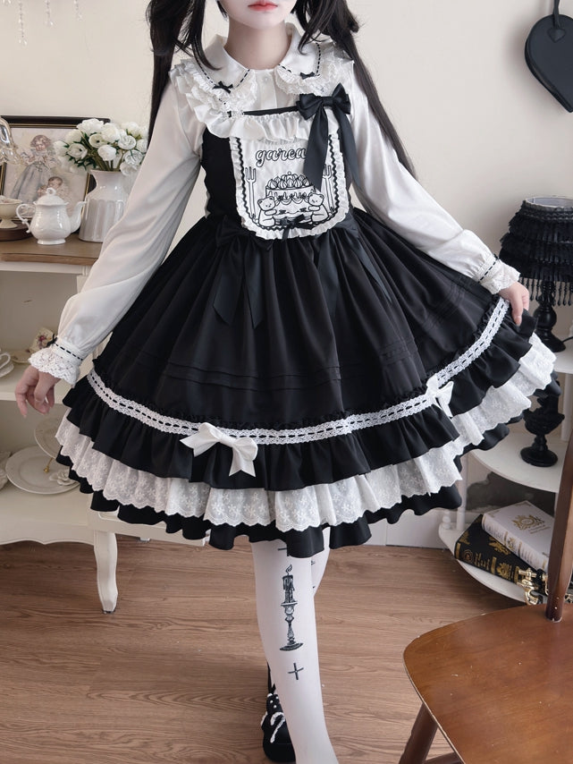 Cake Teddy Embroidery Bodice Sweet and Black Lolita Dress
