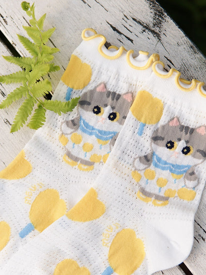 Cute Kitty Print Cartoon Socks Set