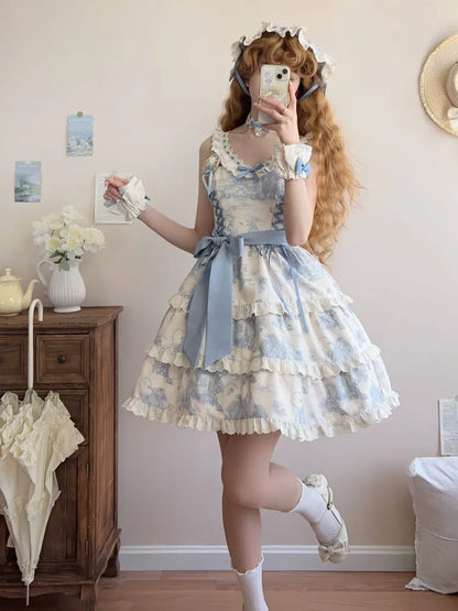 Print Hem Jumper Skirt Grapes Blue Lolita Detachable