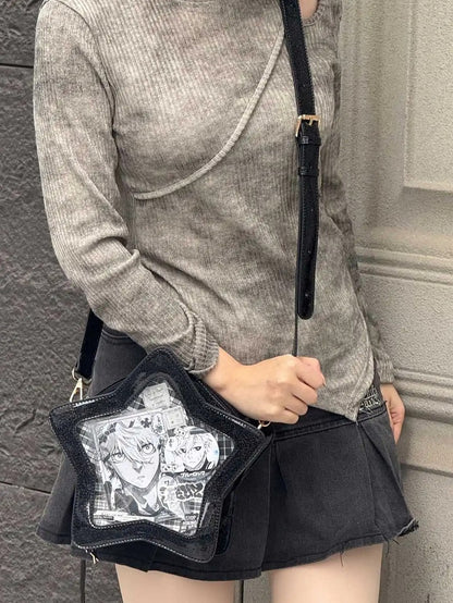 Badge Black Star-shaped Ita Bag PU Detachable Set with Charm