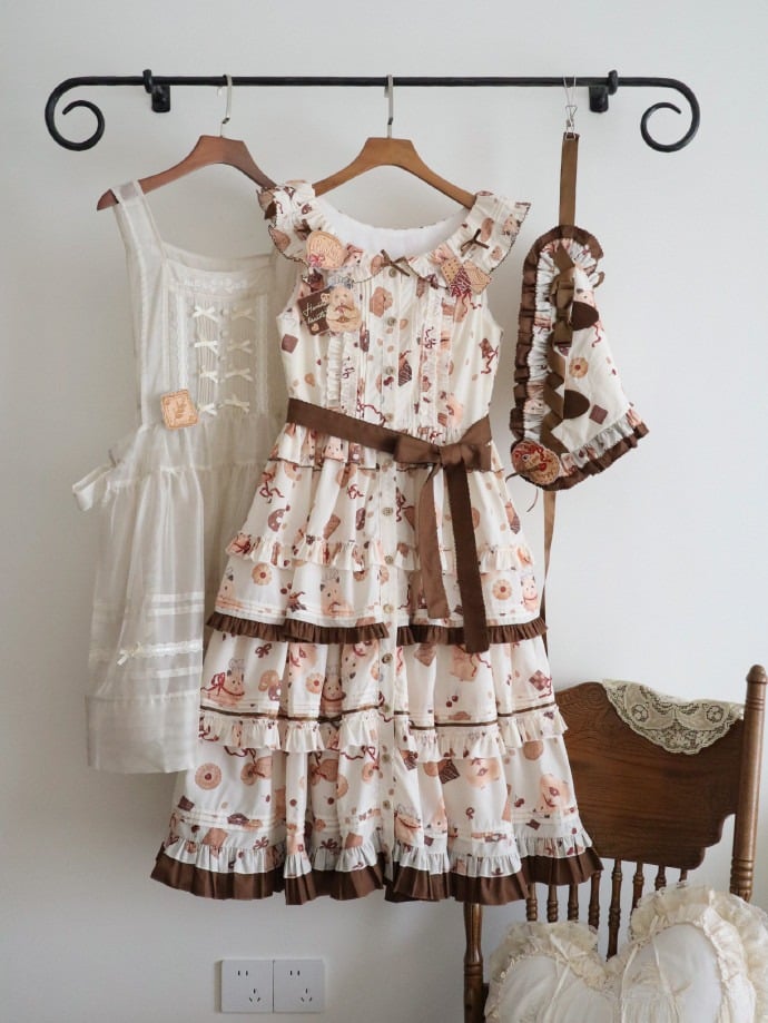 Hamsterkleid Cookie Brown Dreieckstuch und Schürze Kopftuch Lolita Sweet Yellow Print Komplettset + Broschen