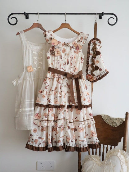 Hamsterkleid Cookie Brown Dreieckstuch und Schürze Kopftuch Lolita Sweet Yellow Print Komplettset + Broschen