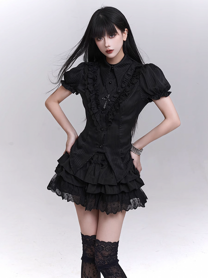 Bloomers Black Elastic Waist Lace Trim Mini Tiered Skirt Lining