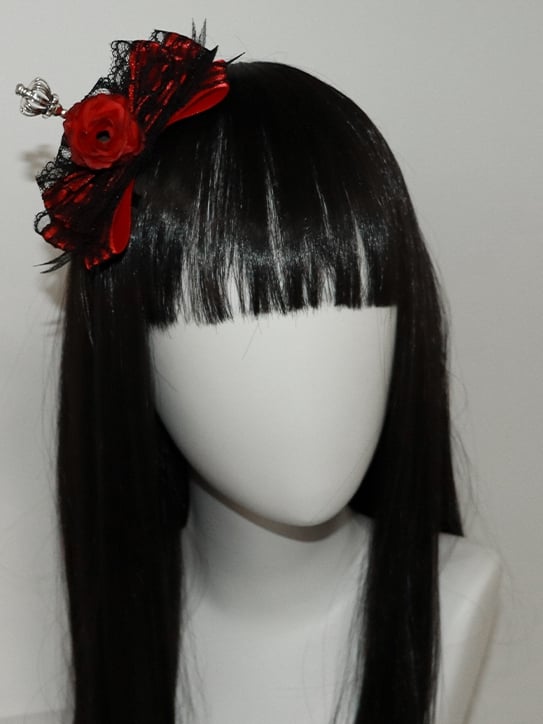 Crown Decorated Trim Design Hairclip Floral Lace Bowknot Purple/Red
