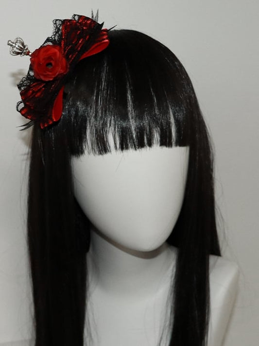 Crown Decorated Trim Design Hairclip Floral Lace Bowknot Purple/Red