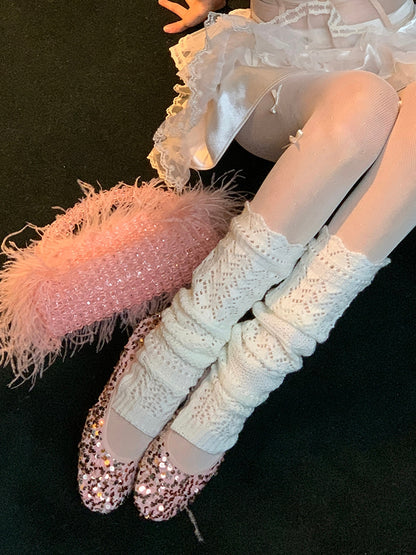 ウォーマーズ ニット ホローアウト グレー/ホワイト/ブラック レッグ