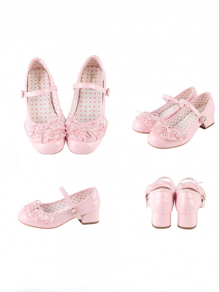Pink Bowknot Lace Mary Beaded Buckle Round Decorated Janes Layers Multiple