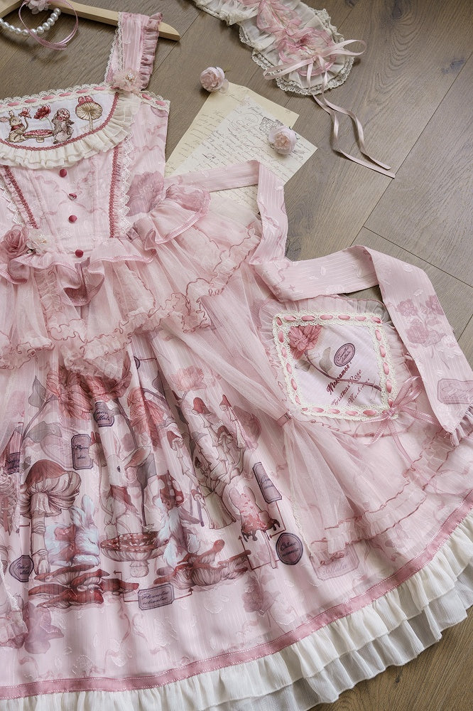 Pink Bunny Basque Waist Mushroom Skirt Princess and Jumper Lolita Print