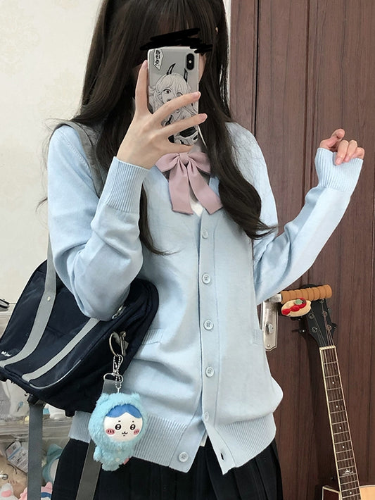 Blue Cardigan V-neck Knitted
