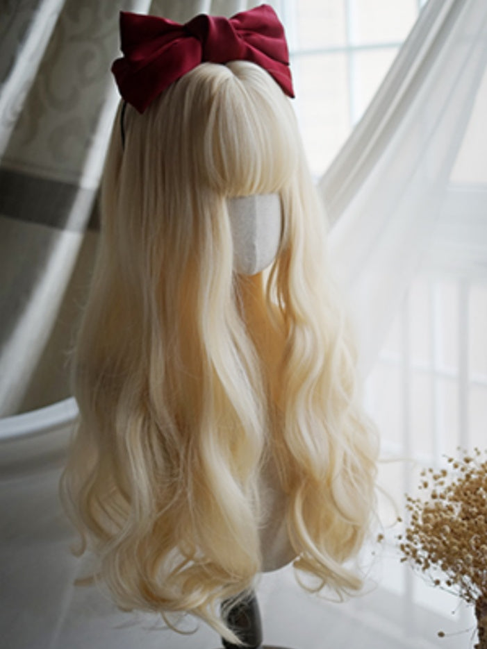 Light Blonde Long Wavy Wig With Full Bangs
