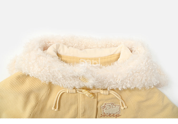 Milk Yellow Cute Lamb Hood Hooded Corduroy Duffle Coat