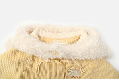 Milk Yellow Cute Lamb Hood Hooded Corduroy Duffle Coat