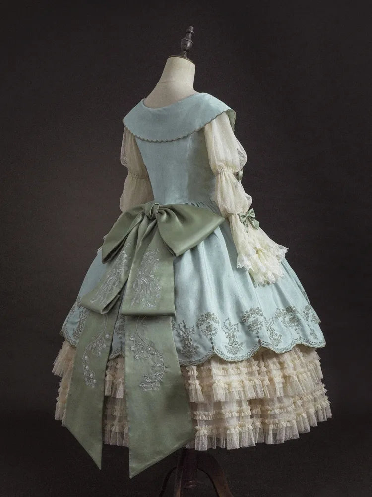 Blumen Rosa Schleppe Grün Stickerei / Schleife Groß Schwarz