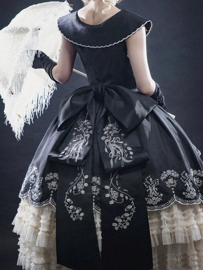 Blumen Rosa Schleppe Grün Stickerei / Schleife Groß Schwarz