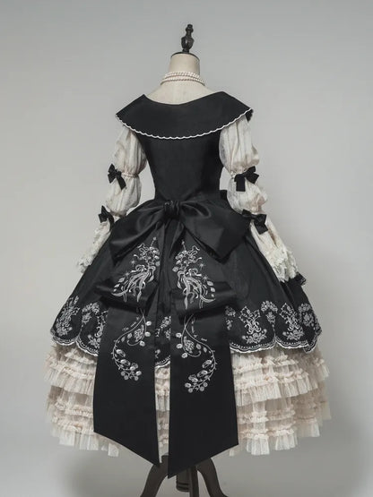 Blumen Rosa Schleppe Grün Stickerei / Schleife Groß Schwarz