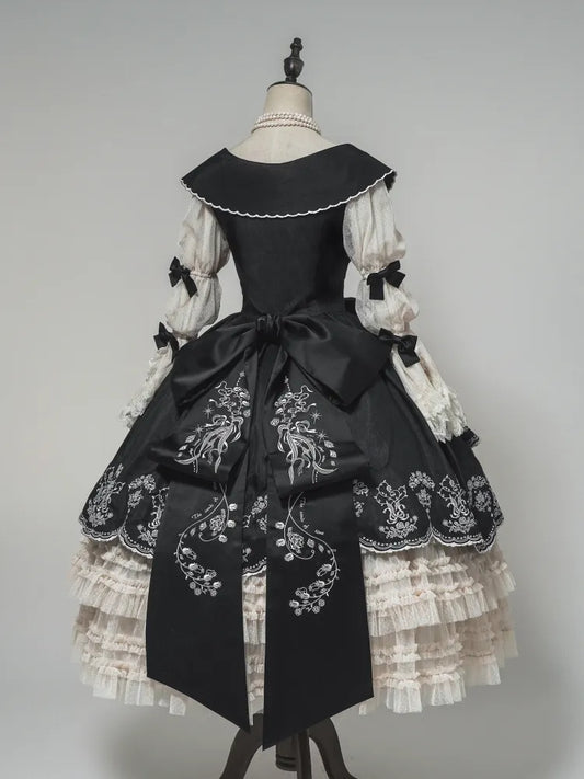 Blumen Rosa Schleppe Grün Stickerei / Schleife Groß Schwarz