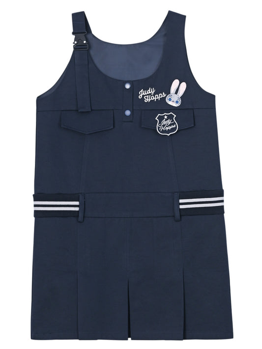 Zootopia Judy Embroidery Dark Blue Overalls Box Pleat Hem